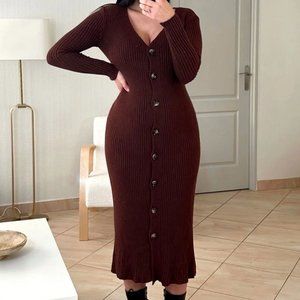 BNWT Forever 21 Chocolate Long Knitted Button Up Maxi Sweater Cardigan Dress